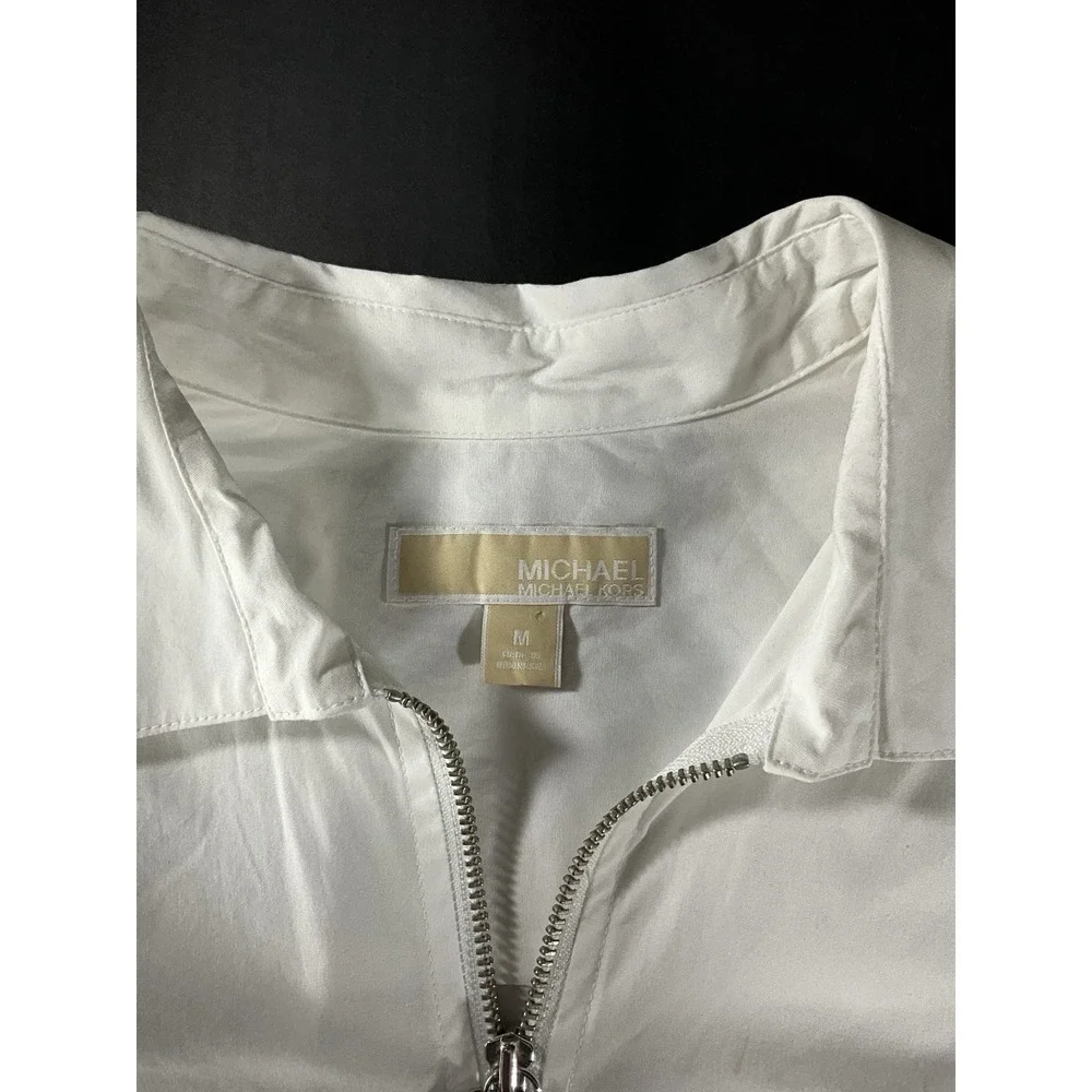 Michael Kors White 1/2 Zip Flip Cuff Sleeve Pockets Top/Blouse Women's Medium